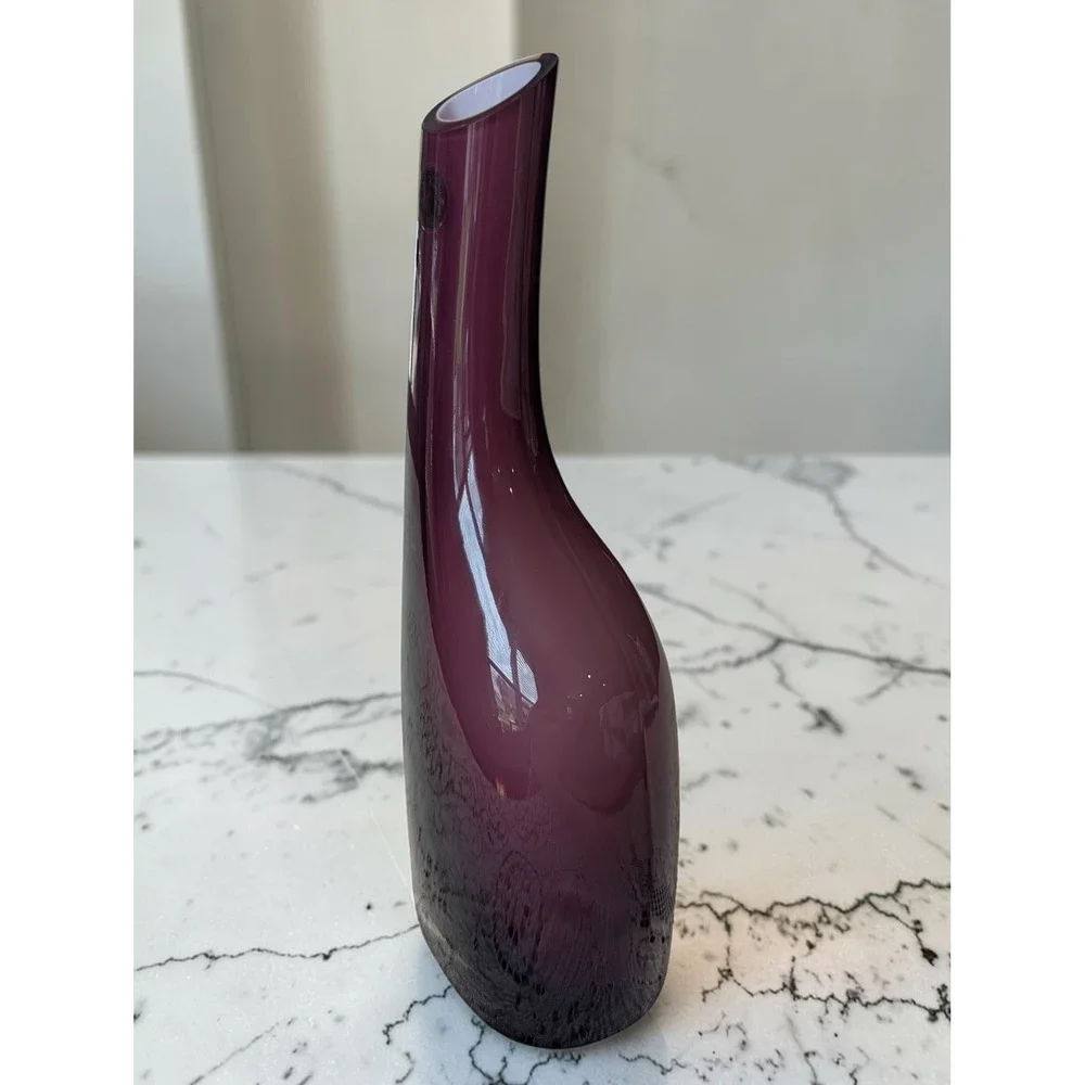 1990s Vintage IKEA Glass Vase Purple Asymmetrical Hand Blown Amethyst 11in